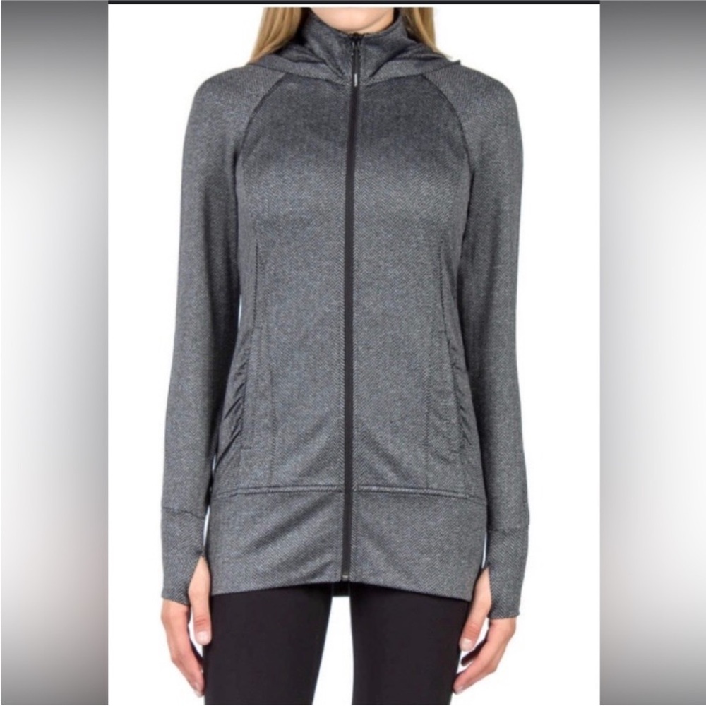 Mondetta Gray Black Herringbone Long Running Workout Hood Jacket Small EUC - Picture 1 of 8